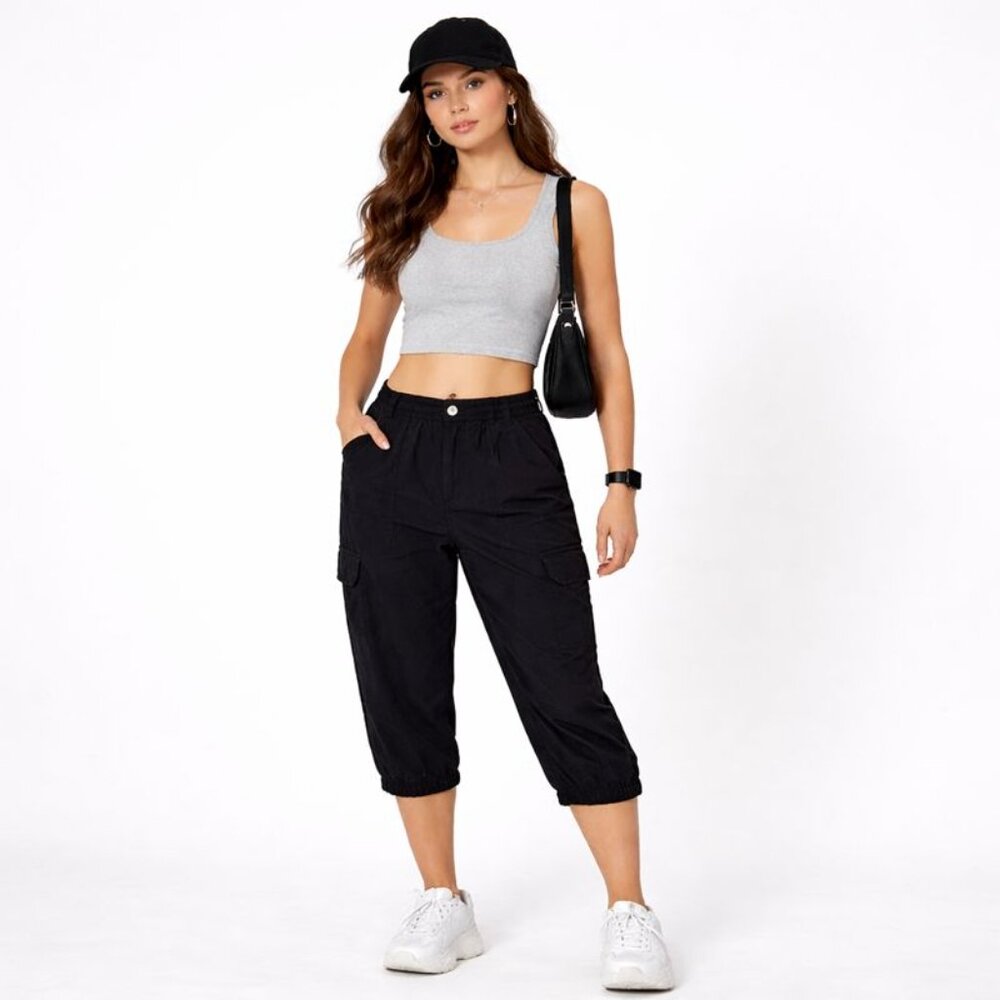 Studio B by Bobeau Women Black Cargo Jogger Pants Streetwear Y2K Skater Size S